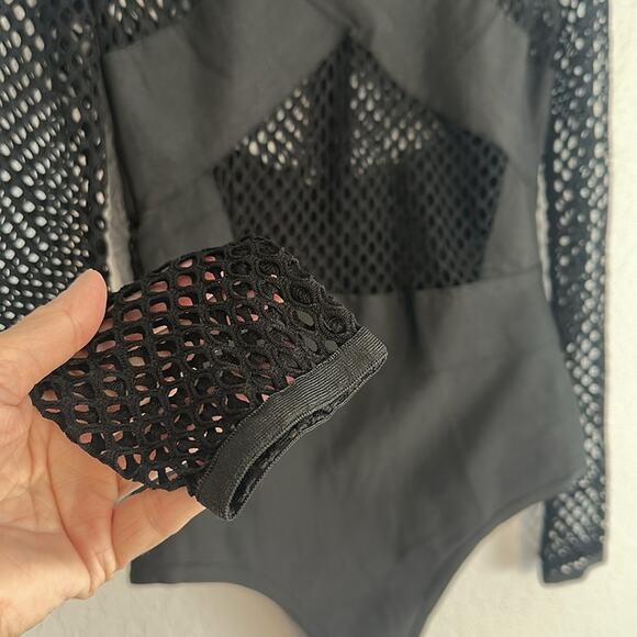 Wow Couture Black Net Bodysuit Long Sleeve Sexy Mesh Bondage Dominant Clubbing - Picture 3 of 8